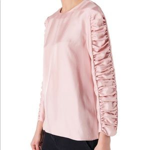 Tibi Mendini Twill Shirred Sleeve Top